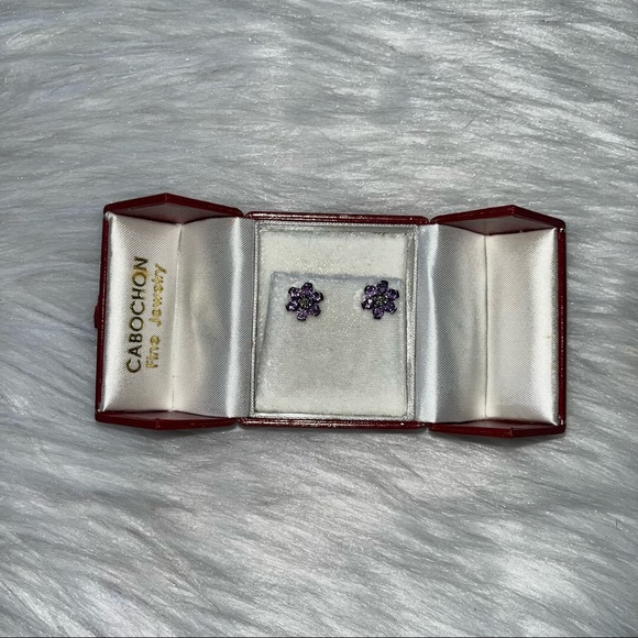 Amethyst Flower Earrings in Sterling Silver From Cabochon Fine Jewelry, NWOT - Picture 2 of 6